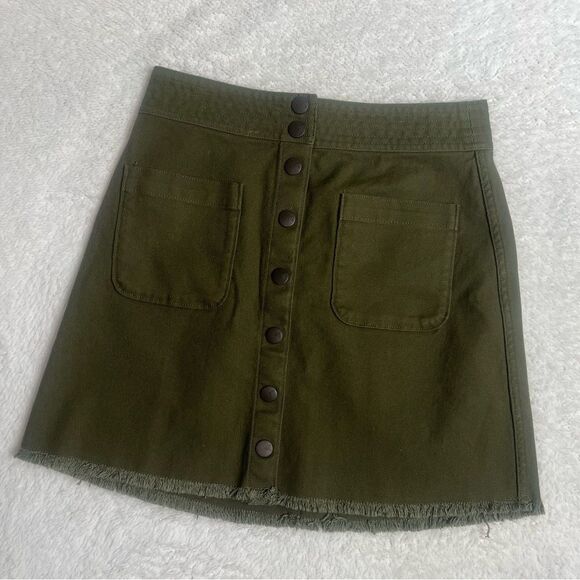 Madewell A line green mini frayed denim skirt size 00 rock grunge edgy - Picture 1 of 8